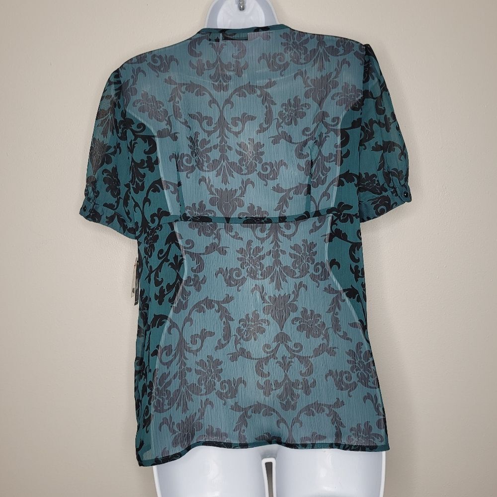 Apt 9 green black semi-sheer career emo short sleeve top size medium - Picture 2 of 6